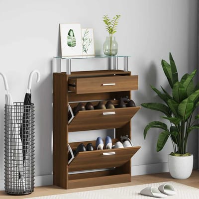 vidaXL - Schoenenkast - 63x24x104 - cm - bewerkt - hout - bruin - eikenkleur