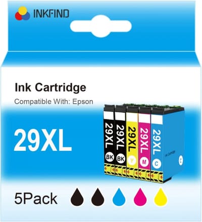 INKFIND 29XL inkt voor Epson29 Epson 29 Epson2991 2992 2993 2994 Epson29XL Epson 29XL inktcartridges multipack van 5 stuks geschikt voor printer Epson Expression Home XP-245 , XP-247 , XP-255 , XP-257, XP-332, XP-335, XP-342, XP-345, XP-352, XP-355