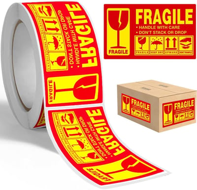 Waarschuwingsstickers Glas - Breekbaar Etiketten - Veilig Transport - Sterke Lijm Laag - 25x45 mm - Rood Zwart