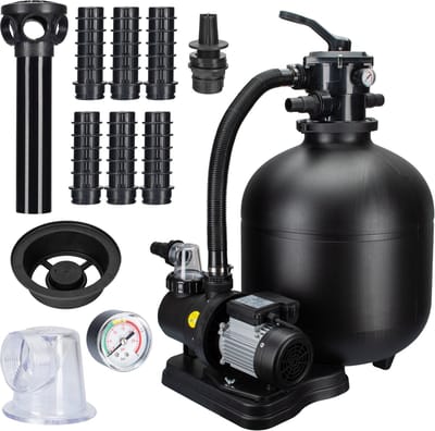 COIL Zandfilterpomp 10000 l/u (550W) – Zwembadpomp tot 42m³ – Zelfaanzuigende pomp - 7-wegklep met manometer – Geschikt voor zand en filterballen