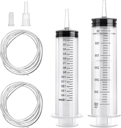 Grote herbruikbare spuiten 150 ml en 350 ml, kunststof spuiten met 2 slangen voor laboratorium en industrie, niet medisch gebruik