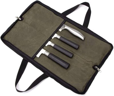 Messenset Opbergtas - Messentas voor chef - Chef Mes Roll Bag - Legergroen - 47.5*31 cm - canvas - Praktische opbergtas voor keukenmessen