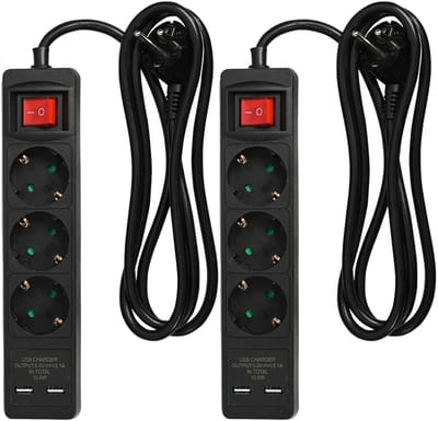 Benson Stekkerdoos 3-voudig- 2x usb - schakelaar - geaard - zwart - 150 cm - stekkerdozen - verlengsnoeren