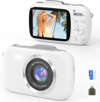 Camera-Digitale Camera 4K - 64MP Compactcamera met Autofocus en Anti-Shake - 18x Digitale Zoom - 2.8 Inch Scherm - Inclusief 32GB SD Kaart - Ideaal voor Vloggen en Reizen - wit