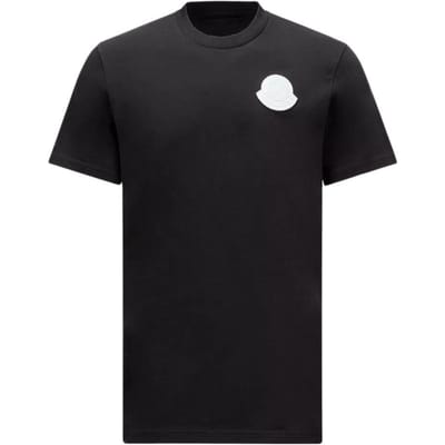 Moncler SS24 Effen Gebreid Logo Patch Korte Mouw T-shirt Unisex T-shirts Zwart J10918C0004583927998 M black