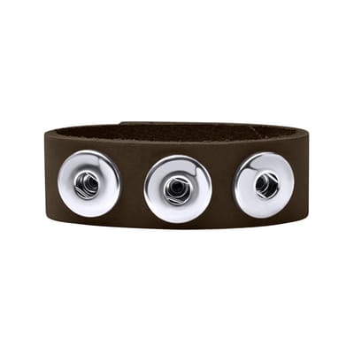 Quiges Dames Leren Armband voor 18mm Drukknopen/Chunks Bruin 18.5-20.5cm - EBM124