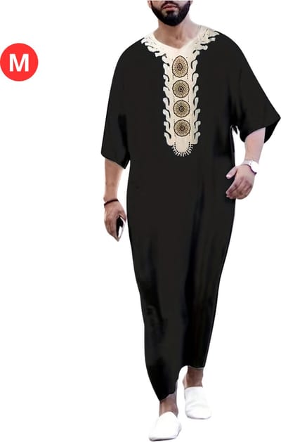 Livano Islamitische Kleding - Djellaba Heren - Moslim Kleding - Arabisch Mannen Kaftan - Alhamdulillah - Zwart M