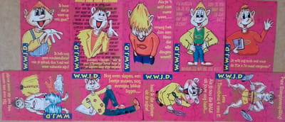 Set van 9 verschillende w.w.j.d. kaarten om op te sturen of weg te geven.
