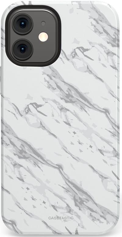 Casetastic hoesje geschikt voor Apple iPhone 12 Mini - Dubbellaagse bescherming - Arctisch Marmer - Fashion Case - Wit Lichtgrijs