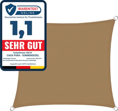 FLOORDIREKT Schaduwdoek Ademend - Zonnezeil - Schaduwzeil - Voor tuin en balkon - Zand - 3 x 3 m