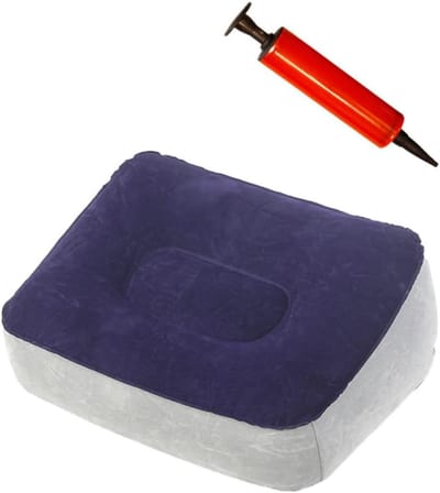Opblaasbare Voetsteun - Draagbare Kruk - Reizen Comfort - Huidvriendelijk PVC Materiaal - 37x28x14 cm - Grijs Blauw