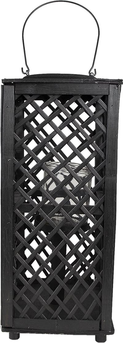 Clayre & Eef Windlicht 21x21x50 cm Zwart Bamboe