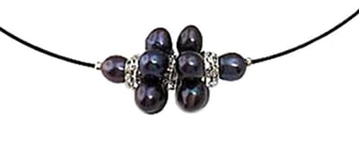 Zoetwater parelketting Bling Black Ball - echte parels - zwart - korte ketting - stras stenen - luxe sieraden zakje - parelketting dames
