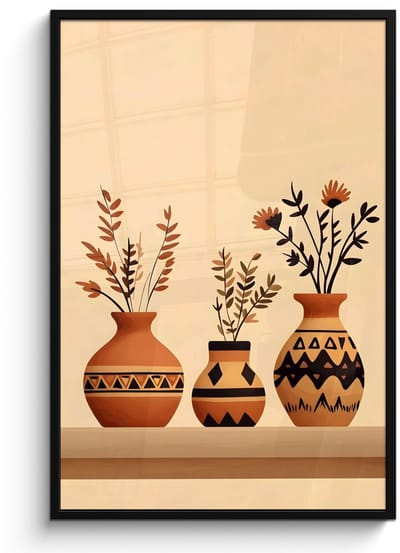 Poster in lijst - Fotolijst 80x120 cm - Posters - Vazen - Bloemen - Bladeren - Minimalistisch - Posterlijst zwart - Decoratie - Wanddecoratie woonkamer - Muurdecoratie slaapkamer