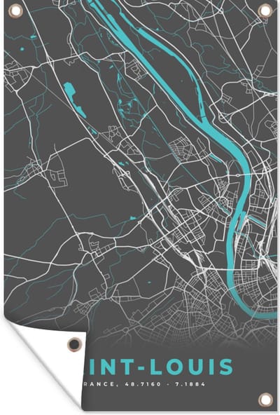 Muurdecoratie Saint-Louis - Frankrijk - Stadskaart - Kaart - Plattegrond - 120x180 cm - Tuinposter - Tuindoek