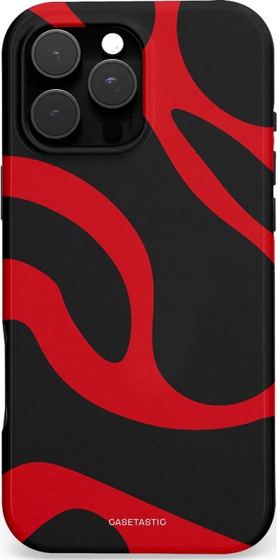 Casetastic Hoesje Geschikt voor Apple iPhone 16 Pro Max Magsafe - Stijlvolle Beschermende Duo-layer Case - Vurige Zwarte Lava Stroom