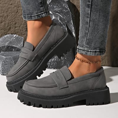 Rimocy Dames Effen Kleur Platform Loafers Comfortabele Instappers Wandelschoenen Vrouw Plus Size Mode Preppy Stijl Kleding Schoenen 39