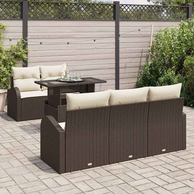 vidaXL Tuinbank Set met kussen met kussen 6 pcs Bruin Poly Riet