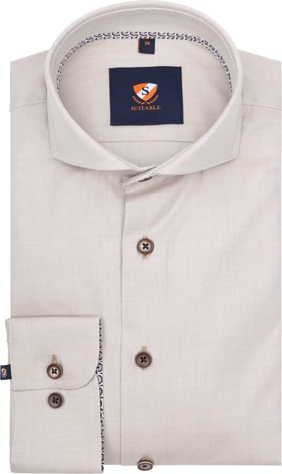 Suitable Overhemd Twill Beige - Maat 39 - Heren - Overhemden Formeel