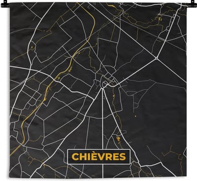 Wandkleed - Wanddoek - Stadskaart - Goud - Chièvres - Plattegrond - Kaart - 180x180 cm - Wandtapijt
