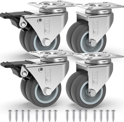 Dailygoods- Zwenkwielen Heavy Duty - Set van 4 - 50 mm - Met 2 remmen - Rubber - Geen vloermarkeringen - Voor alle vloertypes - Meubelwielen