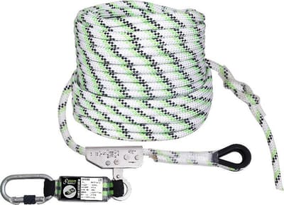 Kratos Veiligheidslijn met vaste lijnklem RVS - Energie-absorber - Koord 12mm - Lengte 20 m