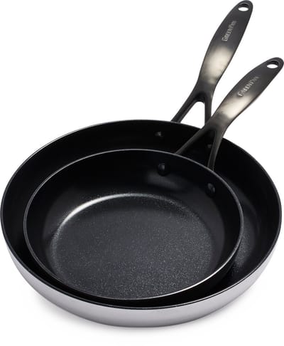 GreenPan Venice Pro Noir 2-delige Koekenpannenset - 20/26cm - PFAS-vrije antikleeflaag - Pannenset inductie - Keramische pan - Ovenbestendig tot 220°C - Zilver