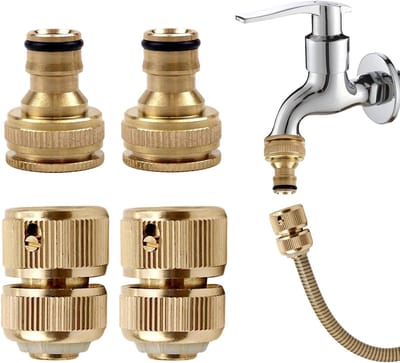 Tuinslangadapter Set van 4 Stuks, Messing 1/2 Inch en 3/4 Inch Tuinwaterverbinding, Ideaal voor Reparatie en Aansluiting van Tuinslangen