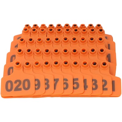 Marque d'oreille animale Épaisse Numéro 01 à 100 Identification facile Plastique Marques d'oreille de bétail pour Bovins Chèvre Porc Orange avec orange
