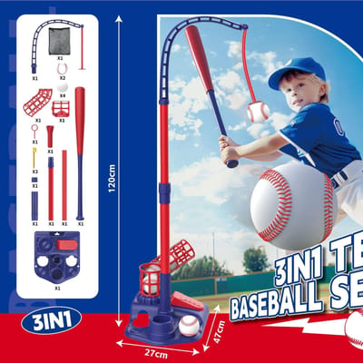 Basebal Set Voor Kinderen Binnen Buiten Sport Speelgoed 3-In-1 Baseball Set Met Werpmachine Verstelbare Teeball Slag Speelgoed Voor Jongens gray