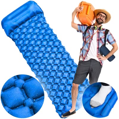 Slaapmat - thermomat - 190x60x5cm - ingebouwde pomp - blauw