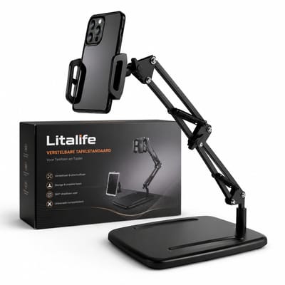 Litalife Verstelbare Arm Standaard - Telefoon & Tablet Houder Zwart