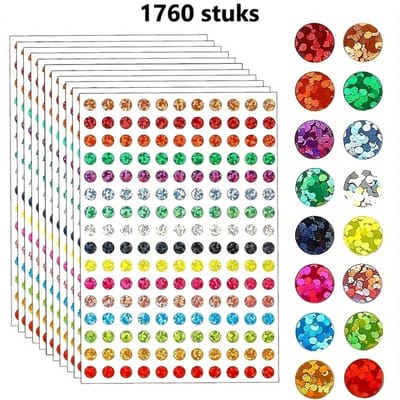 Set van 1760 Glinsterende Decoratie Acryl Diamant Stickers I 16 Kleuren I Voor Scrapbooking, Decoreren, Knutsselen En Meer I 6 MM