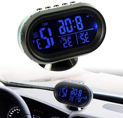 Digitale Autothermometer - Voltmeter Klok - Auto Interieur - Dubbele Achtergrondverlichting - 92 x 55 cm - Blauw/Rood