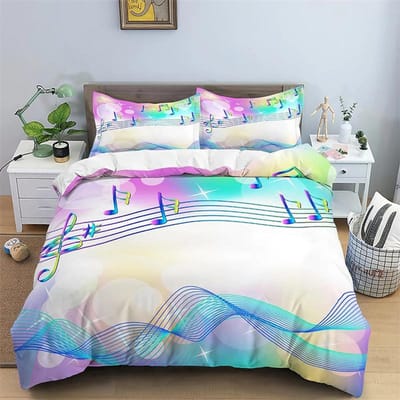 Muzieknoot Dekbedovertrek Muziekschrift Droomthema Blauw Zwart Overtrek voor Tienerjongens Kindermeisjes Cadeau Beddengoedset Dekbedovertrek Decor 135x200cm 2pcs white