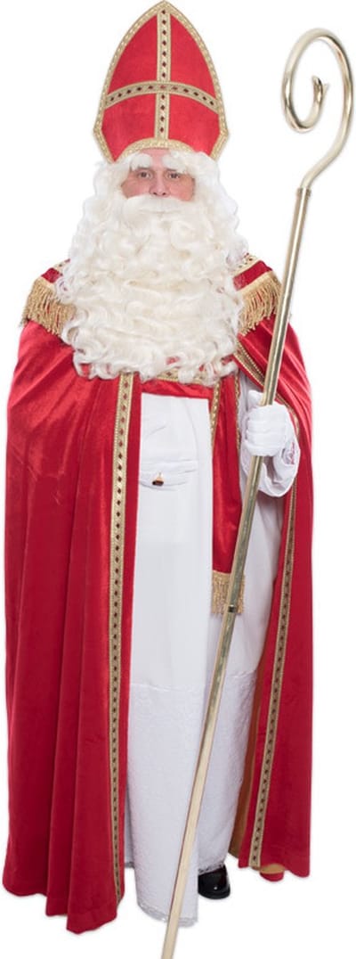 Sinterklaas kostuum luxe polyesterfluweel met mijter voor volwassenen - Sint Nicolaas verkleedkleding