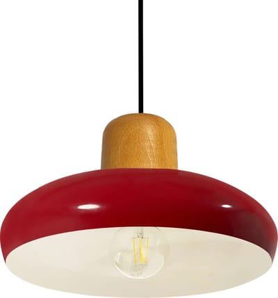 Bamyum Androa 1flame E27 Plafondlamp Binnen Rood Metaal Hout Industriële Lamp