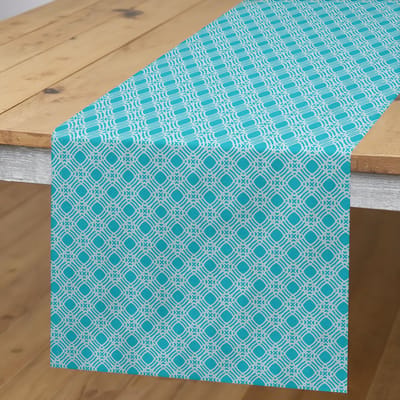 ABAKUHAUS Retro-tafelrok – blauwe mozaïek-latwerk – 40x180 cm