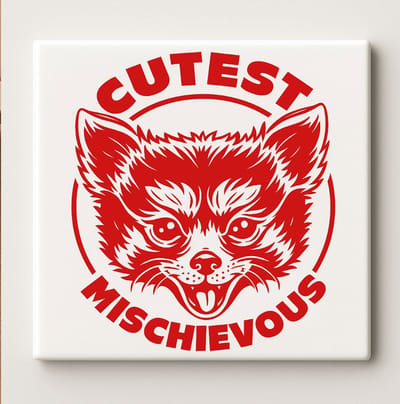 Cutest Mischievous Tegel 15x15cm – Speels Rood Dier Ontwerp Keramische Wandtegel, Leuk Cadeau voor Dierliefhebbers of Unieke Woondecoratie