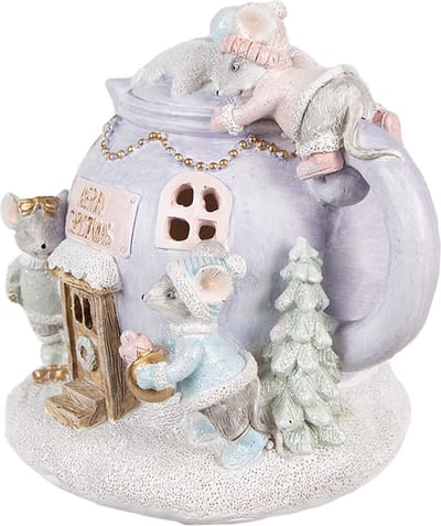 Clayre & Eef Beeld Theepot 15x11x12 cm Paars Polyresin Kerstdecoratie