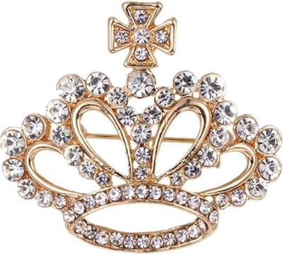 Fako Bijoux® - Broche - Kroon - Kristal - 43x39mm - Goudkleurig
