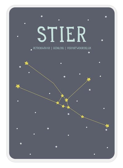 Milestone - Sterrenbeeld Posterkaart - Geboorteposter - Nederlandstalig - Sterrenbeeld Stier