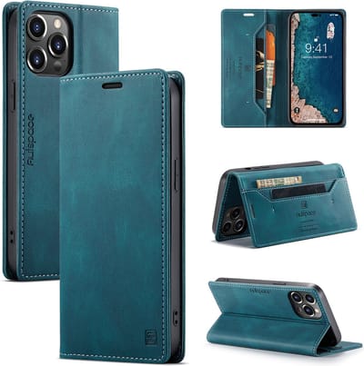 Luxe Flip Case met RFID Bescherming Kaarthouder en Magneetsluiting voor iPhone 15 Pro _ Blauw