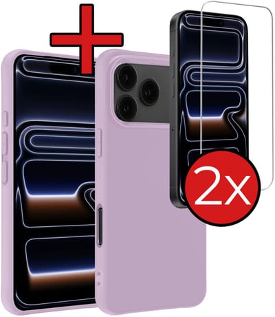 Hoesje - Met 2x Screenprotector - Geschikt voor iPhone 17 Pro / 18 Pro - Sterk & Shockproof - Telefoon Hoes - Back Cover - Siliconen Case - Telefoonhoes - Lila