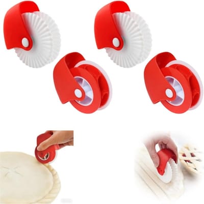 4 stuks - Deegsnijwiel - Deegsnijwieldecorator - Taartkorstsnijder - Taartknijper - Taartkorstreliëfmaker - Eenvoudig te gebruiken - Voor het snijden van gebak - Rood - Geschikt voor appeltaartkorsten, pizza