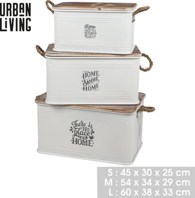 "LOFT & METAL" SET VAN 3 METALEN OPBERGKISTEN S: 45X30X25CM M: 54X34X29CM L: 60X38X33CM