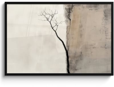 Poster in lijst - Fotolijst 120x80 cm - Posters - Wabi sabi - Plant - Beige - Posterlijst zwart - Decoratie - Wanddecoratie woonkamer - Muurdecoratie slaapkamer