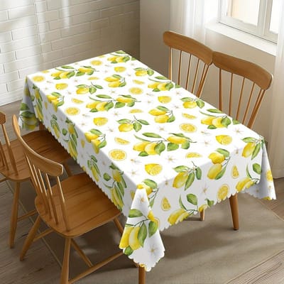 Zomer Citroen Fruit Thema Tafelkleed voor Tafeldecoratie Wasbaar Gele Citroenen Groene Bladeren Keuken Eettafelkleed Feestdecoratie 90x140cm white