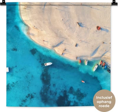Wandkleed - Wanddoek - Strand - Boot - Kleuren - 60x60 cm - Wandtapijt