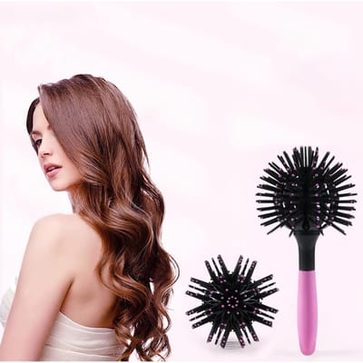 Brosses à cheveux rondes 3D Peigne Démêlage facile Résistant à la chaleur 360 degrés Boule Outils de coiffure brown